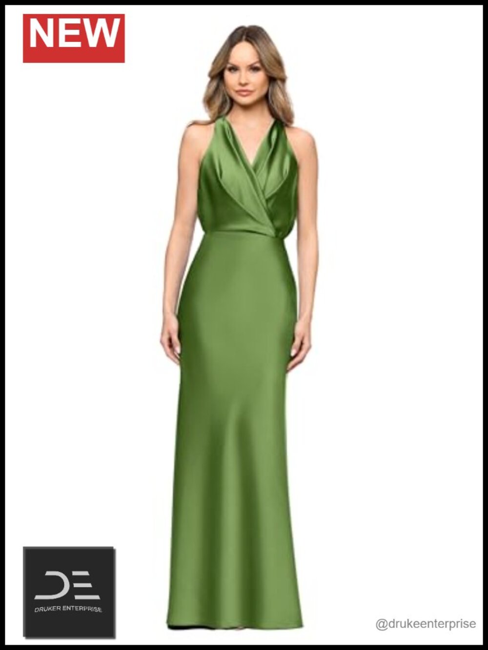 Betsy & Adam Double Face Satin Draped V-Neck Petite Evening Gown